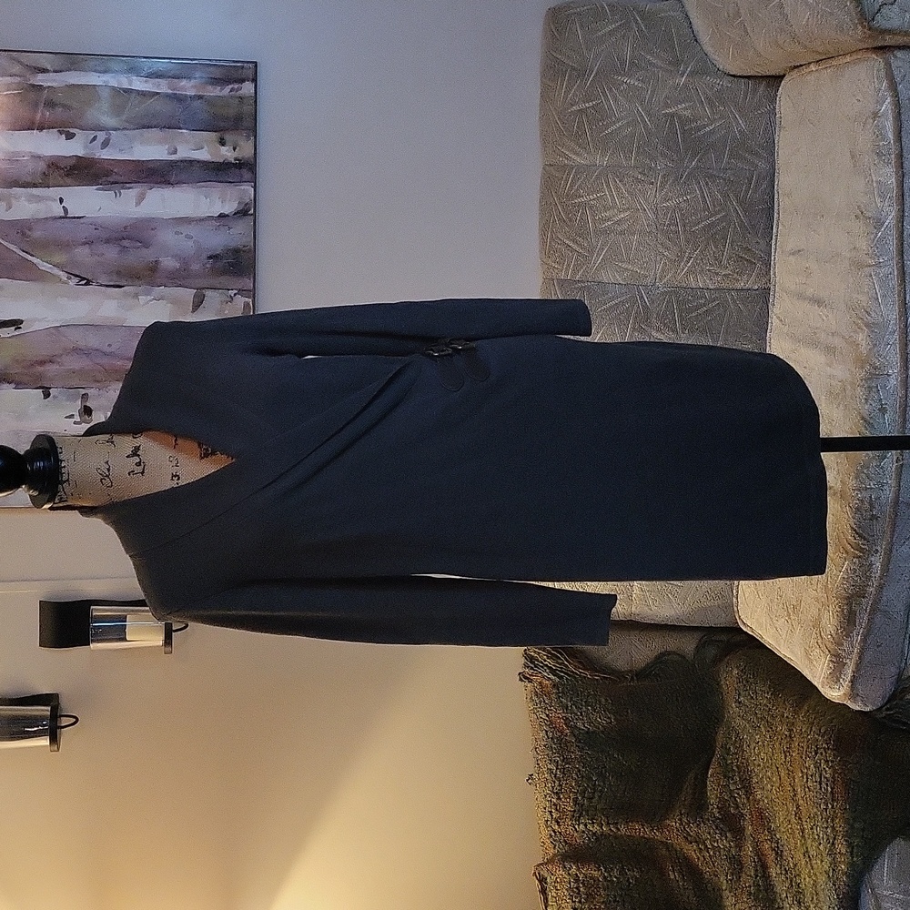 Chaps Shawl Collar V-Neck Mock Wrap Sweater Dress